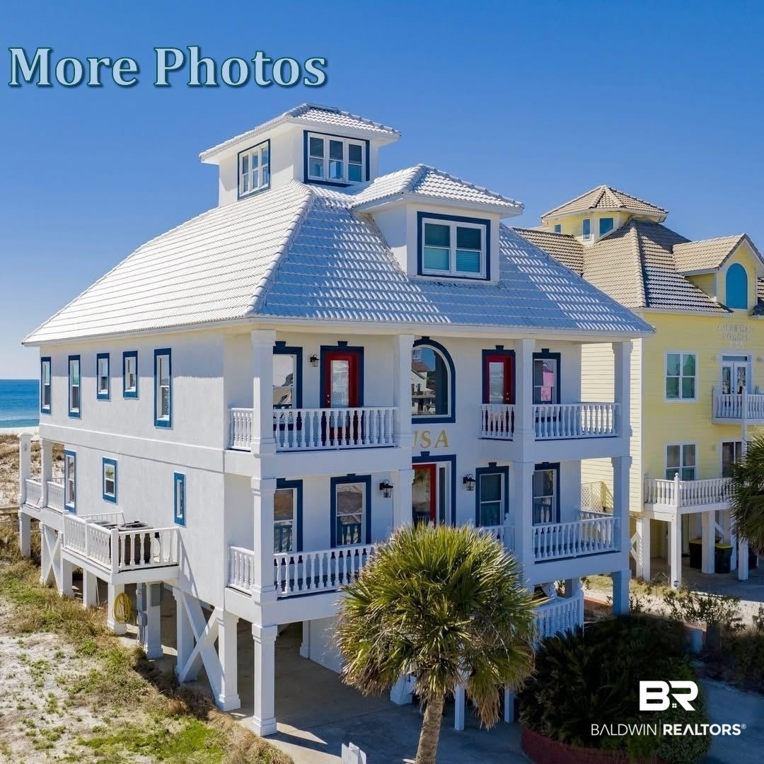 NEW PHOTOS. This ONE-OF- KIND GULF FRONT home offers a blend of COASTAL CHARM and TRANQUIL LOCATION with an outstanding RENTAL HISTORY. It is truly SOMETHING SPECIAL and waiting for you to make it your own. A wall of windows and the 20-foot ceiling in the living room serve as the centerpiece of the home, flooding the interior with natural light while framing PANORAMIC VIEW of the pristine beach and the Gulf beyond.  The living room opens to an airy dining area and beautifully appointed kitchen with WHITE QUARTZ COUNTERTOPS and updated white cabinetry. The expansive floorplan covering 4700 SQUARE FEET including SIX BEDROOMS and SEVEN FULL BATHS with an ELEVATOR giving room for everyone, SLEEPING 22 people COMFORTABLY making it a RENTAL MACHINE with a revenue history over $200,000 per year! Also, a GUEST SUITE with second living and dining area, kitchen and full-size laundry perfect for helping to accommodate a multiple families or group. The home is full of extra places to TUCK AWAY AND CHILL such as the large LOFT and "CROWS NEST" high above the dunes WITH A 360 view or the two quiet alcoves providing EXTRA SLEEPING SPACE. An ELEVATOR and PARKING FOR SIX OR MORE VEHICLES lend convenience to this spacious home. Step outside and you're just a moment from the white, sandy beach or beautiful COMMUNITY POOL. There is also access to a fitness center and indoor pool. For those who like to fish, go boating or play golf there is a marina across from the neighborhood, a boat launch a mile away and two remarkable golf courses within 15 minutes. There are also abundant restaurants, waterparks, dolphin cruises, deep sea fishing, shopping, nature trails and a historic fort to explore in the Gulf Shores area. This home is waiting for you to make it your own. It's the perfect place to RELAX, MAKE MEMORIES, ENTERTAIN FRIENDS AND FAMILY or enjoy the revenue as a LUCRACTIVE RENTAL PROPERTY with a projection of up to $234,000. Buyer to verify all information during due diligence.