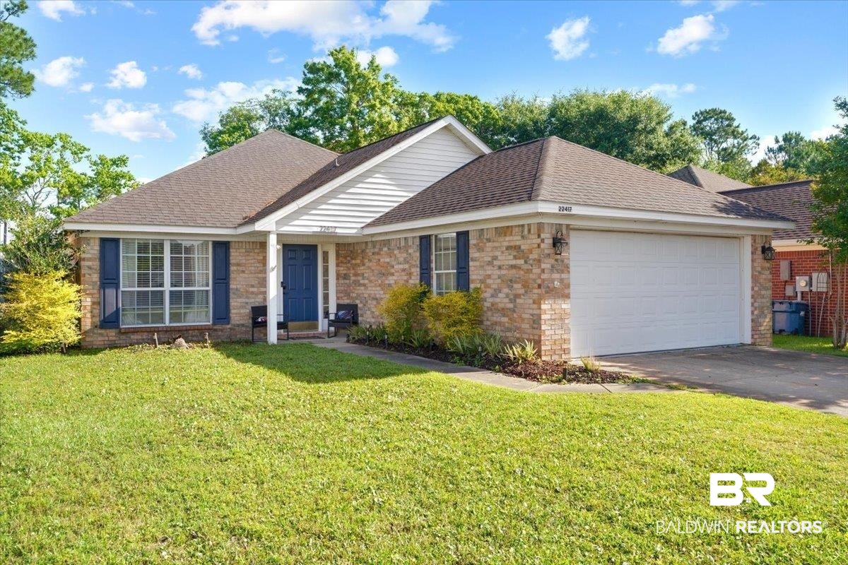22417 Beaver Creek Lane offers 1,561 square feet and is conveniently located near The Wharf, grocery stores, restaurants, and bars, and is approximately 5 miles from the beach. The home has been updated with new interior paint, roof (2021), grinder pump (2023), updated electrical and plumbing, water heater (2026) and new LG appliances (2024). AC was recently serviced. The open floor plan features vaulted ceilings, luxury vinyl flooring throughout, and a feature wall with an electric fireplace in the living area. The kitchen includes updated cabinetry, modern lighting, subway tile backsplash, breakfast bar, and a breakfast area overlooking the backyard. The primary bedroom is spacious and includes a walk-in closet and full ensuite bath with updated vanity, fixtures, lighting, and subway tile. Additional bedrooms feature new paint, flooring, and ceiling fans. Exterior features include a back patio, fully fenced backyard, two-car garage, and large driveway. Residents also enjoy access to the community pool. Beaver Creek is one of the few neighborhoods in Orange Beach that still permits short-term rentals. The property was previously used as an Airbnb with rental income exceeding $30,000.