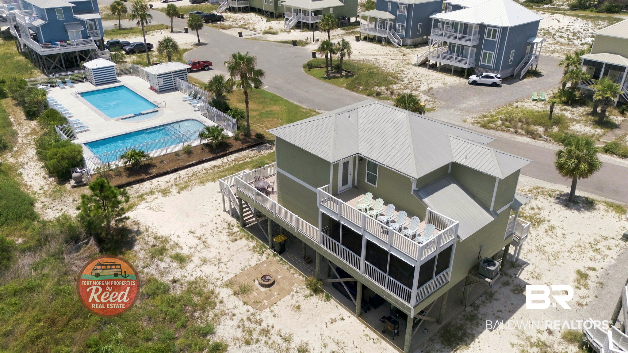 Welcome to your private coastal retreat in the highly sought-after Bay to Breakers community in Fort Morgan! This beautifully furnished 4-bedroom, 2.5-bath raised beach home offers the perfect blend of comfort, style, and investment potential. This turnkey property is ideal as a primary residence, second home, or vacation rental.Inside, you'll find an inviting open-concept living area designed for entertaining, a well-appointed kitchen, spacious bedrooms, and coastal-inspired finishes throughout. The home has been meticulously maintained and is offered fully furnished, allowing you to begin enjoying the coastal lifestyle or generating rental income from day one. Expansive covered porches, generous outdoor living spaces, and ample parking provide the perfect setting for relaxing after a day on the water or at the beach.Extensive updates provide peace of mind and long-term value. In 2020, the home received new siding, subflooring and flooring, HVAC system, and impact-rated doors and windows. The exterior was freshly painted in 2024, and the decks and handrails were re-screwed in 2026, reflecting the exceptional care and maintenance this property has received.Bay to Breakers is one of Fort Morgan's premier waterfront communities, offering exceptional amenities for owners and guests alike. Enjoy deeded access to the sugar-white beaches of the Gulf of Mexico, along with private access to beautiful Mobile Bay, where you can spend your days boating, kayaking, paddleboarding, fishing, or taking in breathtaking sunsets. Community amenities include two swimming pool, a fishing pier, and a boat launch, making it easy to enjoy every aspect of coastal living.Conveniently located near marinas, golf courses, local restaurants, historic Fort Morgan, and the Mobile Bay Ferry, this home offers the perfect balance of peaceful seclusion and convenient access to all the attractions of Gulf Shores. Buyer to verify all information during due diligence.